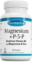 EuroMedica Magnesium + P-5-P - Bone & Heart Health Support Supplement - Dietary Supplement with Vitamin B6, Zinc & Magnesium - Pyridoxal-5-Phosphate Vegan Capsule Supplement - 60 Capsules