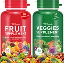 Fruit and Veggies Supplement - 2 Bottles 180 Total High Fiber Vegetarian Capsules, Balance of Natural 21+25 Whole Fruits & Veggies Blend, Fresh Superfood Formula with Vitamins and Minerals
