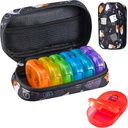 Serfeymi Weekly Travel Pill Organizer 2 Times A Day AM PM Upgraded Rainbow Pill Box 7 Day with Portable Zipper Canvas Pill Case, Medicine Organizer for Pills, Vitamins, Fish Oils - Black 02