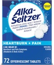 Alka-Seltzer Heartburn + Pain Effervescent Aspirin + Antacid Tablets, Fast Heartburn Relief and Acid Indigestion Relief, Pain Relief with Aspirin, 72 Ct