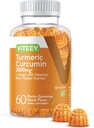 Viteey Turmeric Gummies with Turmeric Curcumin 2000mg, Ginger & Black Pepper Extract - Immune Support, Healthy Skin, and Joint Health - Vegan, Gelatin Free, GMO Free - Tasty Chewable Peach Flavored