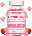 L Tyrosine Gummies, L-Tyrosine Supplement Gummies, L-Theanine Gummies with Vitamin B6 D3, Focus Gummies Support Brain, Memory, Energy, Mood for Adult & Kids, Strawberry Flavor, 60 Count