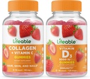 Lifeable Collagen & Vitamin C + Vitamin D 5000 IU, Gummies Bundle - Great Tasting, Vitamin Supplement, Gluten Free, GMO Free, Chewable Gummy