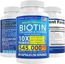 Biotin and Collagen Vitamins + Keratin with Folate - Hair Loss Treatments for Women & Men - Follicle, Skin and Nail Supplements for Hair Growth & Postpartum Support - GMO Free & Gluten Free (120 Caps)