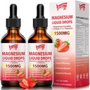 2 Pack Magnesium Glycinate Liquid Drops, 1500mg Magnesium Liquid Supplement with Vitamin B6, D3, L - Theanine, Omega3,Support Night, Muscle, Bone, Mood, Strawberry Flavor - 4 Fl Oz (120ml) Bottle