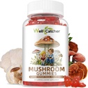 Mushroom Gummies Supplement with Ashwagandha - Lion Mane Mushroom Supplement for Adults Kids with Reishi Cordyceps Brain Supplements for Memory and Focus Organic Vegan Non GMO Mixed Fruit Flavor 60CT