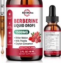 Berberine HCL Liquid Drops, 1500mg Berberine Supplement with Ceylon Cinnamon, Bitter Melon, Milk Thistle for Immune, Digestion System & Heart Health, 2 Fl Oz, Sugar-Free Pineapple Flavor