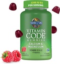 Garden of Life Vitamin Code Calcium Magnesium Gummies with D3 & K2, Supports Bone Health & Bone Strength + Prebiotics & Probiotics for Digestive Support, Non-GMO, Gluten-Free, 60 Raspberry Gummies