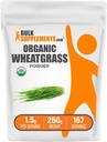 BulkSupplements.com Organic Wheatgrass Powder - Organic Super Greens Powder, Superfoods Supplement - Vegan & Gluten Free, 1.5g per Serving, 250g (8.8 oz) (Pack of 1)