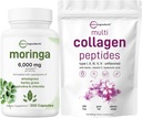 Micro Ingredients Multi Collagen Protein Powder 16oz & Moringa Oleifera 6,000mg Equivalent 300 Capsules Bundle 2 Pack | Grass-Fed Collagen Peptides | Antioxidant Supplement