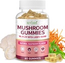 Mushroom Gummies: Sugar-Free Adaptogenic Blend with Lion's Mane Reishi Cordyceps Chaga for Stress Relief Focus Natural Calmness 1600mg per Serving 60 Count