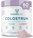 WONDERCOW Colostrum Supplement Powder for Gut Health, Immune Support, Muscle Recovery & Wellness | Natural IgG Pure Whole Bovine Colostrum Superfood, Elderberry, 60 Servings