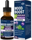 Lemon Balm Mood Boost Drops, Gotas de Citrato de Magnesio, Toronjil y Valeriana para Dormir y Ansiedad, Natural Calm, Cortisol Balance, Promotes Relaxation w/Magnesium Extract Liquid.2oz