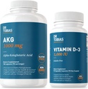 Dr. Tobias AKG Supplement & Vitamin D3 - Optimize Cellular Energy & Bone Health with High-Potency Vitamin D & Bioavailable AKG, Non-GMO