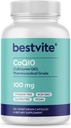 BESTVITE Coenzyme CoQ10 100mg (120 Vegetarian Capsules) Naturally Fermented - No Stearates - No Fillers - Vegan - Non GMO - Gluten Free