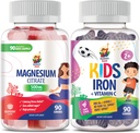 SUNNY SAM Iron Gummies for Kids & Adults & Magnesium Gummies for Adults - 500mg - Calm Magnesium Chews - Magnesium Citrate Chewable Supplement for Mood & Muscle Support. Iron Vitamins with Vitamin C.