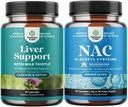 Bundle of Liver Cleanse Detox & Repair - Milk Thistle for Digestion & Immune Health - Ginger Root Choline Dandelion Root and NAC Supplement N-Acetyl Cysteine 600mg- High Absorption NAC 600 mg Capsules