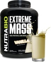 NutraBio Extreme Mass Gainer Protein Powder, 53G Protein, Clean Weight Gainer, Increase Muscle Mass, Full Spectrum Amino Acid - Vanilla, 6 Pound