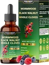10in1 Wormwood Tincture - Black Walnut, Whole Cloves, Reishi Mushroom & 4 More - Wormwood Liquid Drops - 1 FL OZ for 2 Months Supply - Berry Mix Flavor