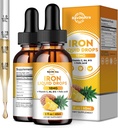 2 Pack Liquid Iron Supplement for Women, Men & Kids, Liquid Iron Drops with Folate, Vitamin C, B6, B12 for Anemia, Red Blood Cell, Energy Support, Pineapple Flavor