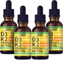 (4 Pack) Organic Vitamin D3 K2 Drops with MCT Oil Omega 3, Maximum Strength Vitamin D Liquid 5000 IU, No Fillers, Non-GMO Liquid D3 for Faster Absorption and Immune Support (Pineapple, 4 Fl Oz)