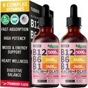 (2 Pack) Vitamin B12 and B6 Liquid Drops, B12 Sublingual Vitamin B Complex - B 12 Vitamin 5000mcg - B12 Methylcobalamin for Energy, Brain, and Heart Support with 27,200 mcg, Strawberry, 80 Servings