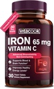 Iron Supplement for Women Men | High Potency Iron 65mg with Vitamin C 250mg | Stomach Friendly Iron Pills for Red Blood Cell & Immune Support | Vegan, Non-GMO & Gluten Free | 30 Tabs