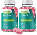 Viteey Probiotic Gummies for Women, Men, & Teens - Maximum Strength 10 Billion Cells - Probiotics for Digestive Health, Immune Support - Vegetarian, Gelatin Free, GMO Free - Chewable Berry Flavored