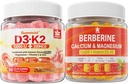 Sugar-Free Vitamin D3 K2 Gummies with Calcium, Magnesium Citrate, Vitamin C + Berberine Supplement Gummies, with Liposomal Berberine & Berberine HCI, Calcium, Magnesium
