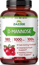 Zazzee D-Mannose, 1000 mg per Serving, 180 Vegan Capsules, 3 Month Supply, Potent & Fast-Acting, Certified Kosher, 100% Pure, All-Natural Urinary Tract Health Support, 100% Vegetarian, Non-GMO