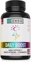 Zhou Daily Boost - Probiotic Multivitamin for Women & Men, Immune Support, Antioxidant & Eye Health Supplement with Vitamin A, Vitamin C, Biotin & Folate for Adults - 30 Veggie Capsules