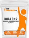 BulkSupplements.com BCAA 3:1:2 Powder - BCAA Supplements, Branched Chain Amino Acids Powder - Unflavored & Gluten Free, 1.5g per Serving, 100g (3.5 oz) (Pack of 1)