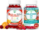 Lunakai USA Made Vitamin B12 & Melatonin 1mg Gummies Bundle for Adults 50+, Supports Energy, Mood & Restful Sleep, Non-GMO, Vegan, Delicious Orange & Strawberry Flavors, 60ct Each