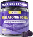 Antioxidant & Brain Support Melatonin 60mg 30mg for 50+ Adults | High Dose Melatonin for Anti-Aging & Immune | Extra Strength Melatonin Gummies with B6, Ashwagandha, Magnesium, MSM - 60 Gummies