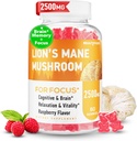 Lions Mane Gummies, Organic Lion's Mane, Lions Mane Gummies for Adults, with Ashwagandha & Alpha GPC, Cortisol Supplements for Women & Men, 60 Counts