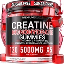 Sugar Free Creatine Monohydrate Gummies 5g Per Serving - 120 Monohydrate Creatine Gummies Advanced Complex with Vitamin C + Vitamin B12 for Muscle Strength, Energy Boost, Pre-Workout Gummy