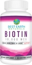 Best Earth Naturals Biotin 10,000mcg - Extra Strength Biotin Vitamin Supplement to Support Hair Growth, Strong Nails, Long Eye Lashes and Healthy Skin