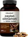 NatureBell Ceylon Cinnamon Per Serving, 240 Capsules | Made with Organic Sri Lanka Ceylon Cinnamon and Organic Bitter Melon, 2 in 1 Support – Non-GMO, No Gluten
