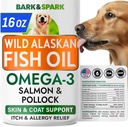 BARK&SPARK Omega 3 Fish Oil for Dogs - w/Wild Alaskan Salmon Oil for Dogs, Fish Oil Liquid Supplement for Pets, EPA+DHA Fatty Acids, Skin&Coat Support - Itch&Allergy Relief, Joint, Immune&Heart Health