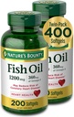 Nature's Bounty Fish Oil, Dietary Supplement with 360mg Omega-3, Supports Heart Health, 1200mg, 200 Softgels (Pack of 2)