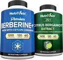 Nutrivein Premium Berberine 1200mg & Citrus Bergamot Extract 1400mg Bundle - Ceylon Cinnamon & 25:1 Bergamia Extract - Weight Management & Immune Support Plus Heart Health - 120 Capsules Each
