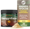 EarthNutri Energy + Focus Powder Supplement - Energy Boost & Helps Concentration with PeakO2, AlphaSize, Cognizin, PurCaf, Theacrine, Acetyl L-Carnitine L-Tyrosine – Mango Flavor - 20 Servings (171g)