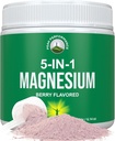 5-in-1 Magnesium Powder Drink for Women & Men. Magnesium Glycinate + Citrate + Malate + Chelate + Taurate. Great Tasting Vegan Supplement for Muscle Relaxation, Sleep, Cramps. Berry Flavor