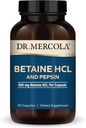 Dr. Mercola Betaine HCL & Pepsin - Digestive Support Supplement for pH Balance - Aids Mineral & Nutrient Absorption - Digestive Aid - Non-GMO, Gluten-Free & Soy-Free - 90 Capsules (30 Servings)