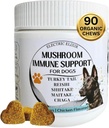 Dogs Immune Support Mushroom Supplement - Supports Longevity, Cognition, Joint, Cellular & Gut Health - All Natural Organic, GrainFree - Aid for Lumps and Bumps, Chicken Flavor - 90 Chews